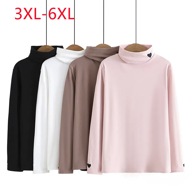 New 2022 Ladies Autumn Winter Plus Size Tops For Women Large Size Long Sleeve Embroidery Pink Bottoming shirt 3XL 4XL 5XL 6XL