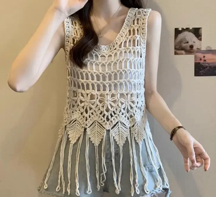 

bohe corchet tanks women fringe tank tops