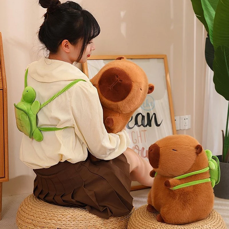 Cute Capybara Plush Kawaii Capybara Stuffed Animals Toys With Turtle Backpack Plushies Hugging Gifts For Kids Brown 9 Inch