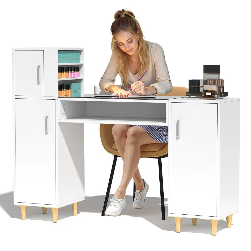 Manicure Table Nail Desk,for Nail Tech, w/Electric Dust Collector and Two Dust Bag, with Wrist Cushion,Storage Cabinet & Drawers