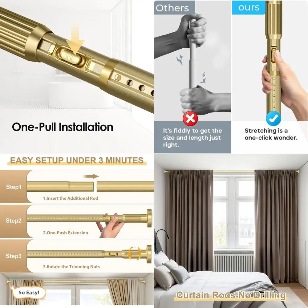 

Adjustable 41-166 Inch Long Outdoor Curtain Rod for Windows, Patios, and Bathrooms - No Drilling Needed, Spring-Loaded Shower Ro