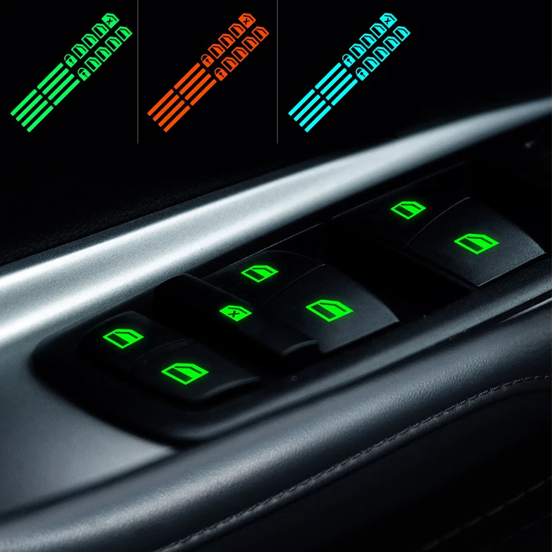 1Pc Car Window Lifter Luminous Switch Button Stickers Door Window Lift Night Safety Switch Decoration Fluorescent Decals