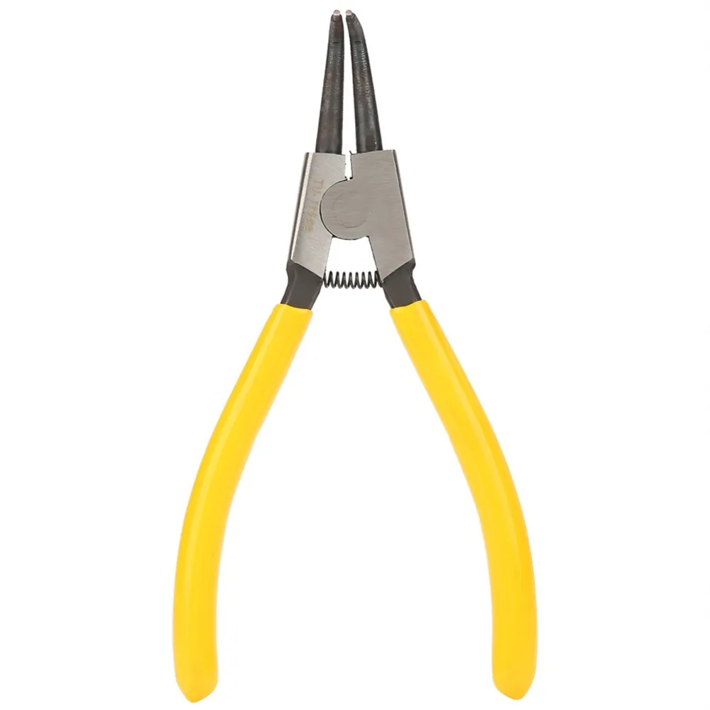 Professional Carbon steel Snap Ring Pliers Curved Handle 7 Inch Circlip Pliers Yellow Mechanical Tool Automotive Maintenance