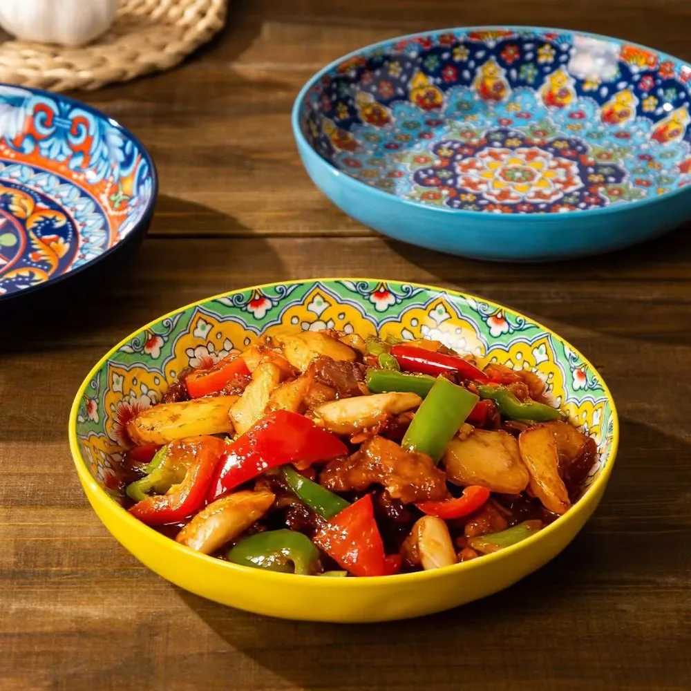 Bohemian Deep Plate Ceramic Household Dish Trays High Value New Round Soup Bowls Exquisite Breakfast Stir Fry Plates