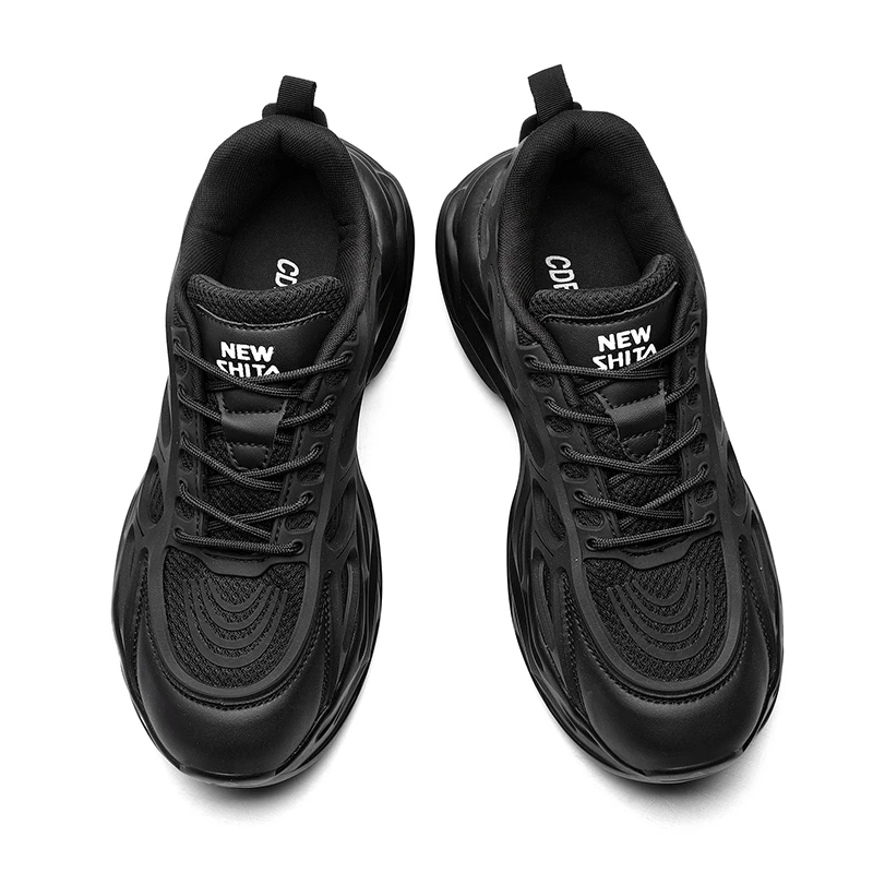 Lovers Shoes Clunky Sneaker Hollowed Out Retro Sneakers, Solid Color Thick Bottoming Sports Lace-up Running Shoes