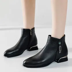GKTINOO 2025 Winter Shoes Women Boots Elegant Woman Genuine Leather Shoes Low Heels Pointed toe Ladies Ankle Boots Square Heel