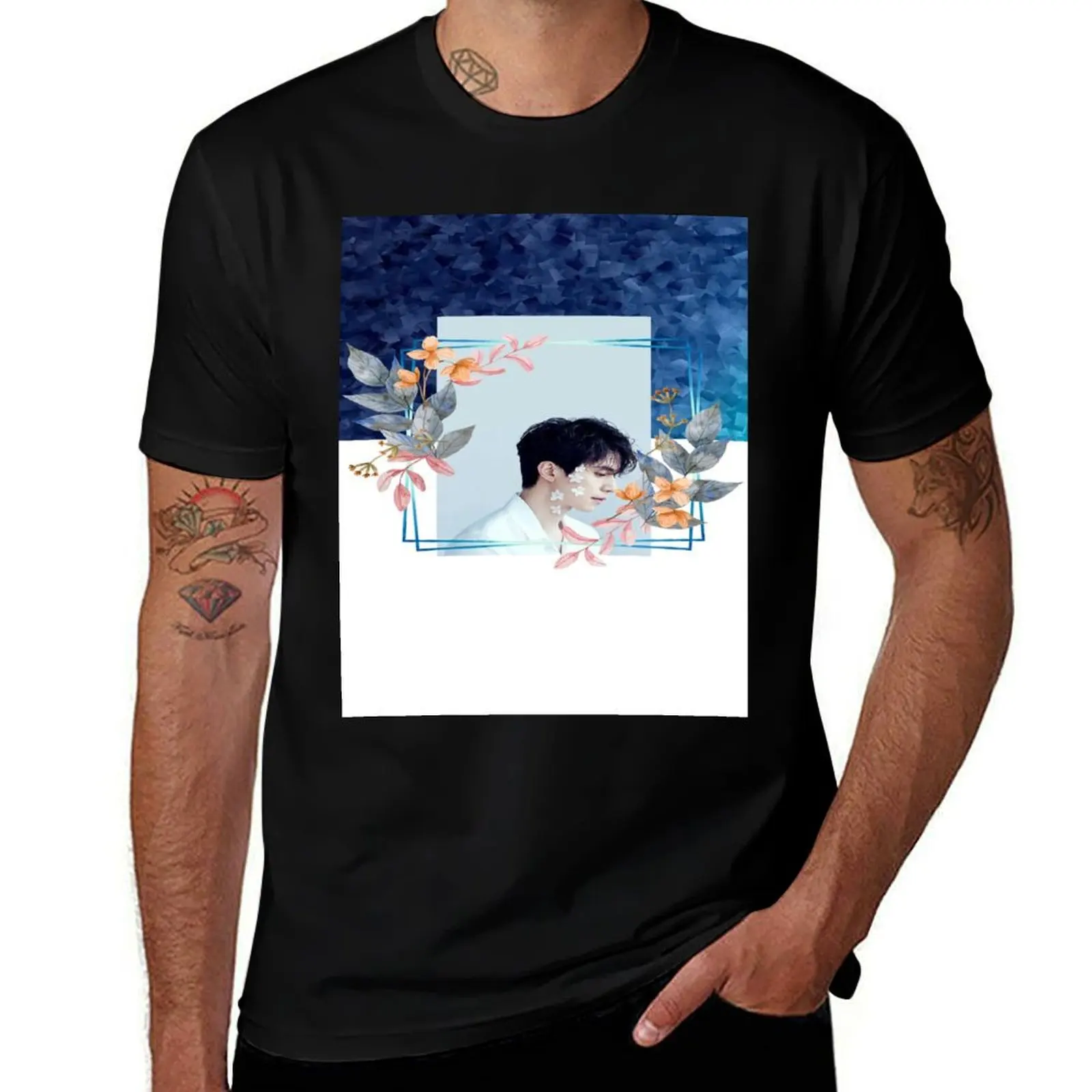 

[Lee men graphic Wook t shirt 100% tshirt T-Shirt man + 100% shirt cotton Floral] Dong cotton t