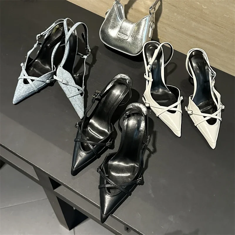 Eilyken Sexy Narrow Band Buckle Strap Women Pumps Designer Pointed Toe Thin Heels Slingback Mules Shoes Fashion Zapatos Mujer image 5