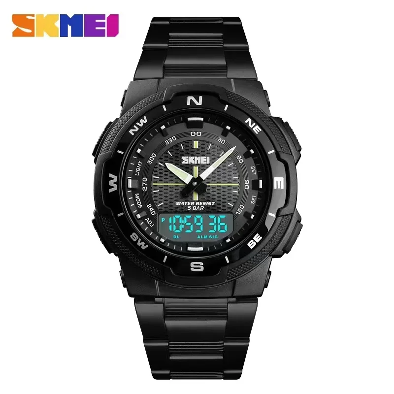 Skmei-Montre de luxe en acier pour hommes, étanche, à quartz, sport, à la mode, 1370