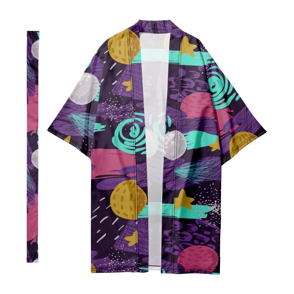 Men's Japanese Long Kimono Cardigan Men's Samurai Costume Kimono Moon Star Space Pattern Kimono Shirt Yukata Jacket 3 image 2