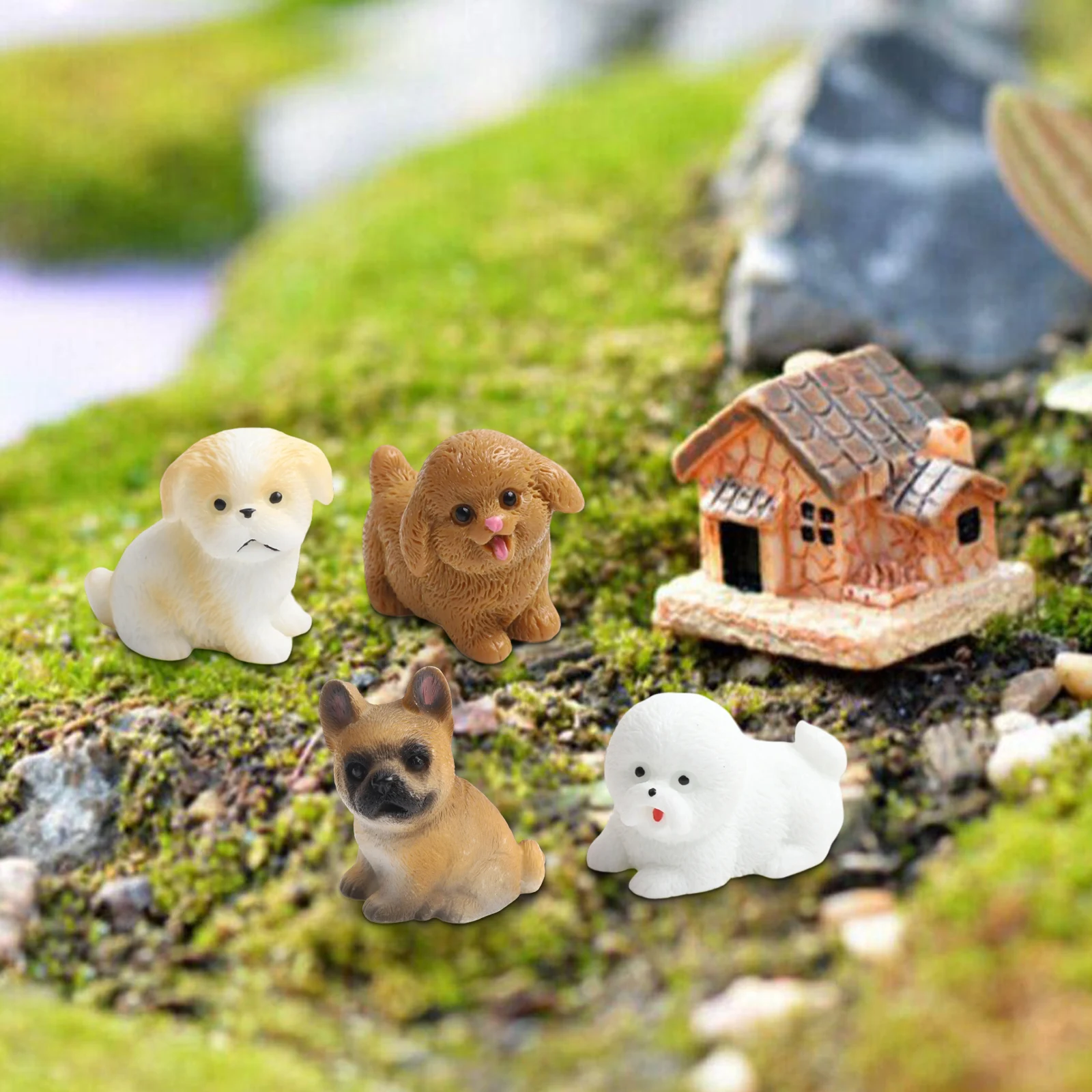 Miniature Dog Figure Set of 14PCS Colorful Resin Animal Decor for Fairy Gardens Desk and Living Space Enhancement