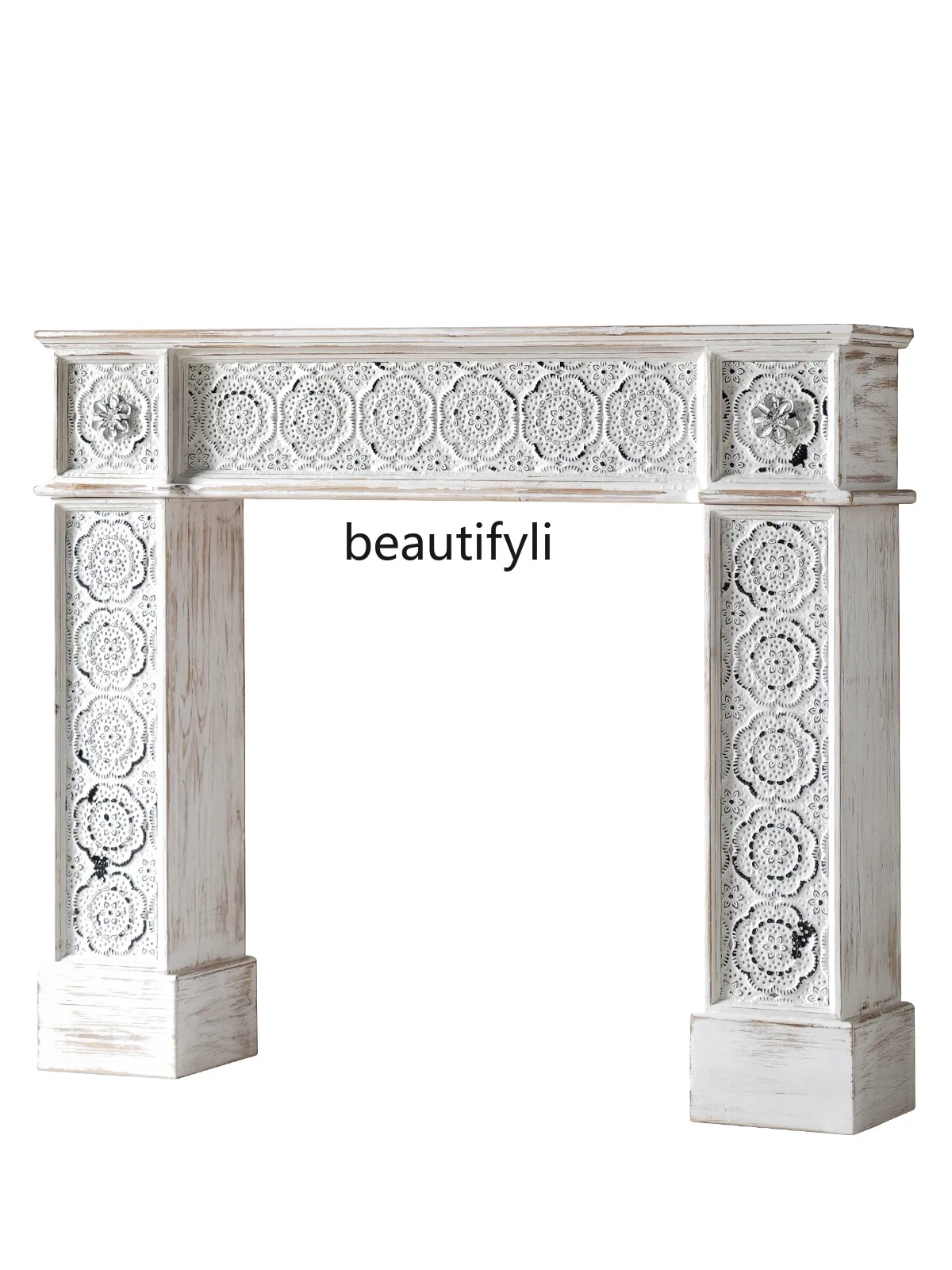 

French retro solid wood mantel white decorative cabinet wedding shelf living room, entrance partition table