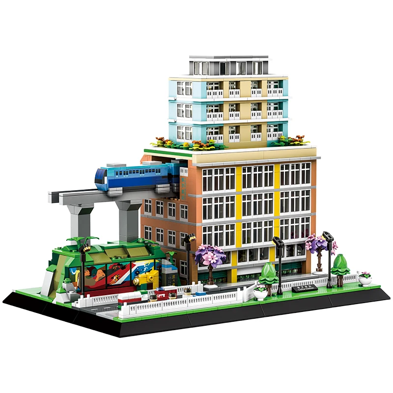 1136 Pcs Liziba Through-Building Station MOC, Iconic 1998 DIY Chongqing Monorail Model for Home Decor, High-Difficulty Gift for