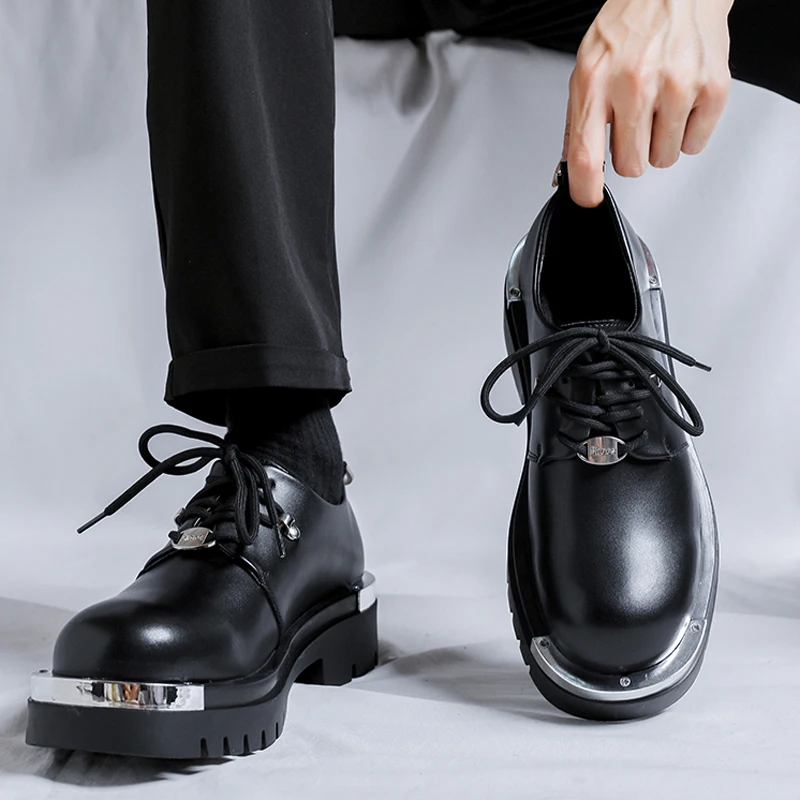 Men Luxury Fashion Punk Rock Dress Platform Shoes Lace-up Oxfords Shoe Black Trendy Original Leather Sneakers Designer Footwear