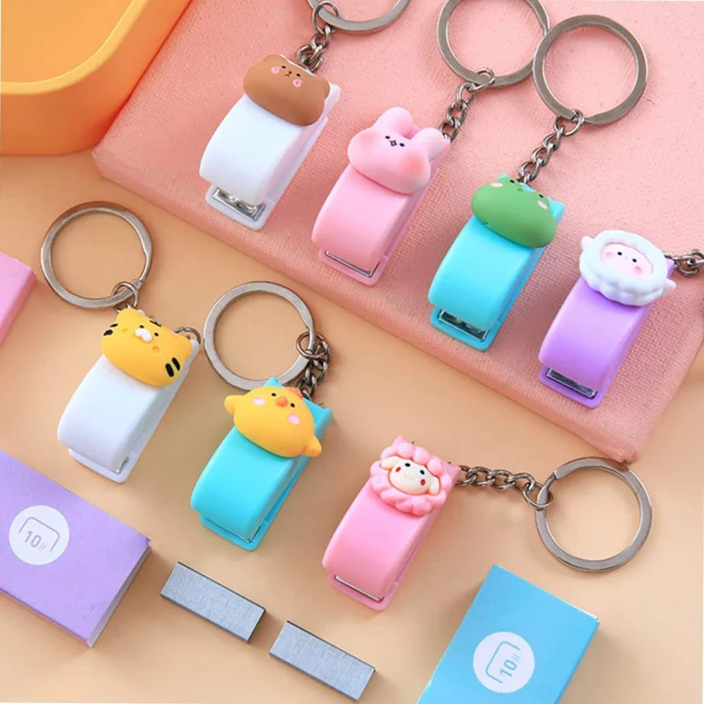 Mini Cute Animal Stapler Portable Book Binding Machines Keychains School Supplies Office Accessories Creative Stationery Gifts