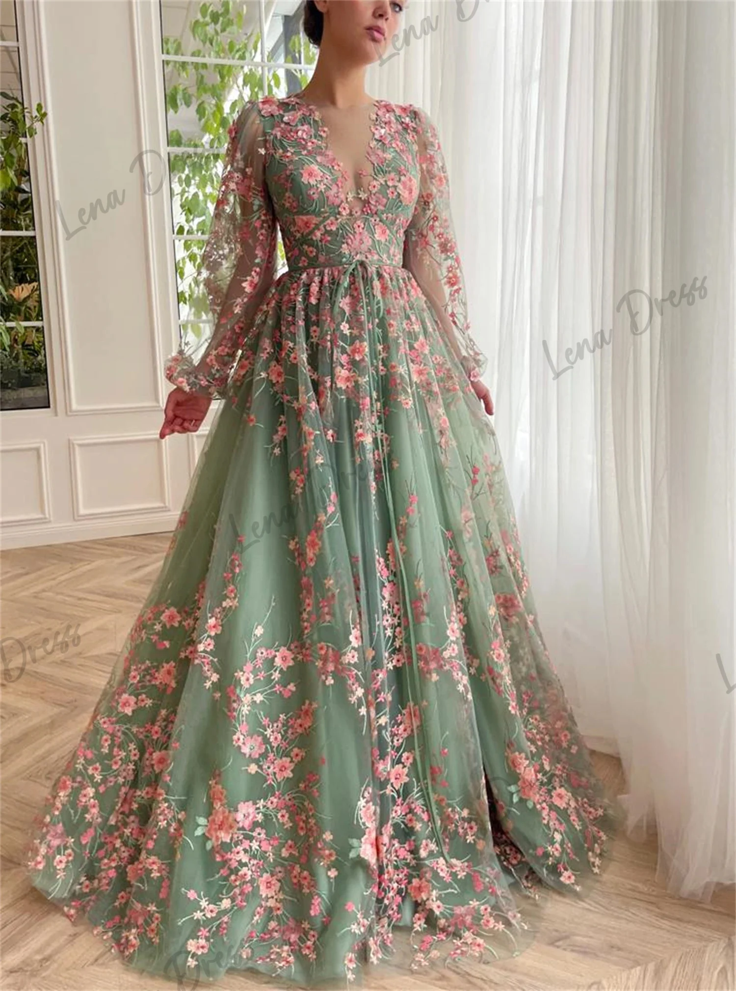 Lena-Hochzeit Ballkleid 2024 elegantes Abendkleid Luxus Promi Blume Erwachsene Zeremonie Frauen grün