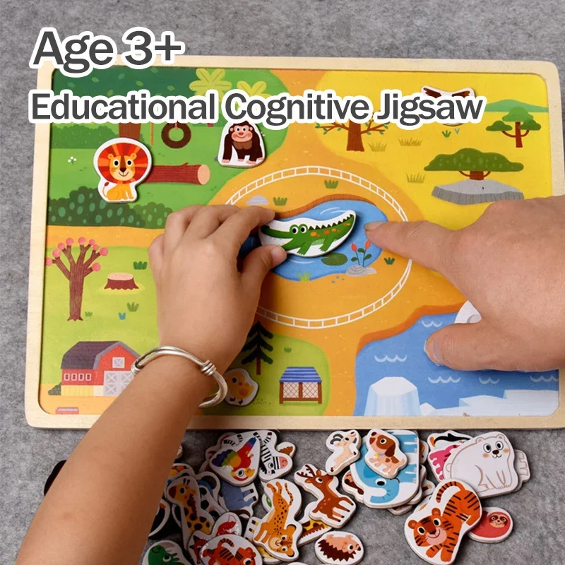 خشبية الأطفال المغناطيسي لغز الحيوان مشاهد المركبات المرورية لعبة ثلاثية الأبعاد بانوراما لعب الاطفال هدايا التعلم التعليمية المبكرة #2