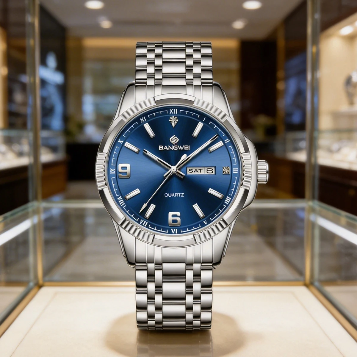 

Роскошные деловые мужские часы BANGWEI, водонепроницаемые светящиеся часы с указателем даты для мужчин, кварцевые мужские модные наручные часы из нержавеющей стали