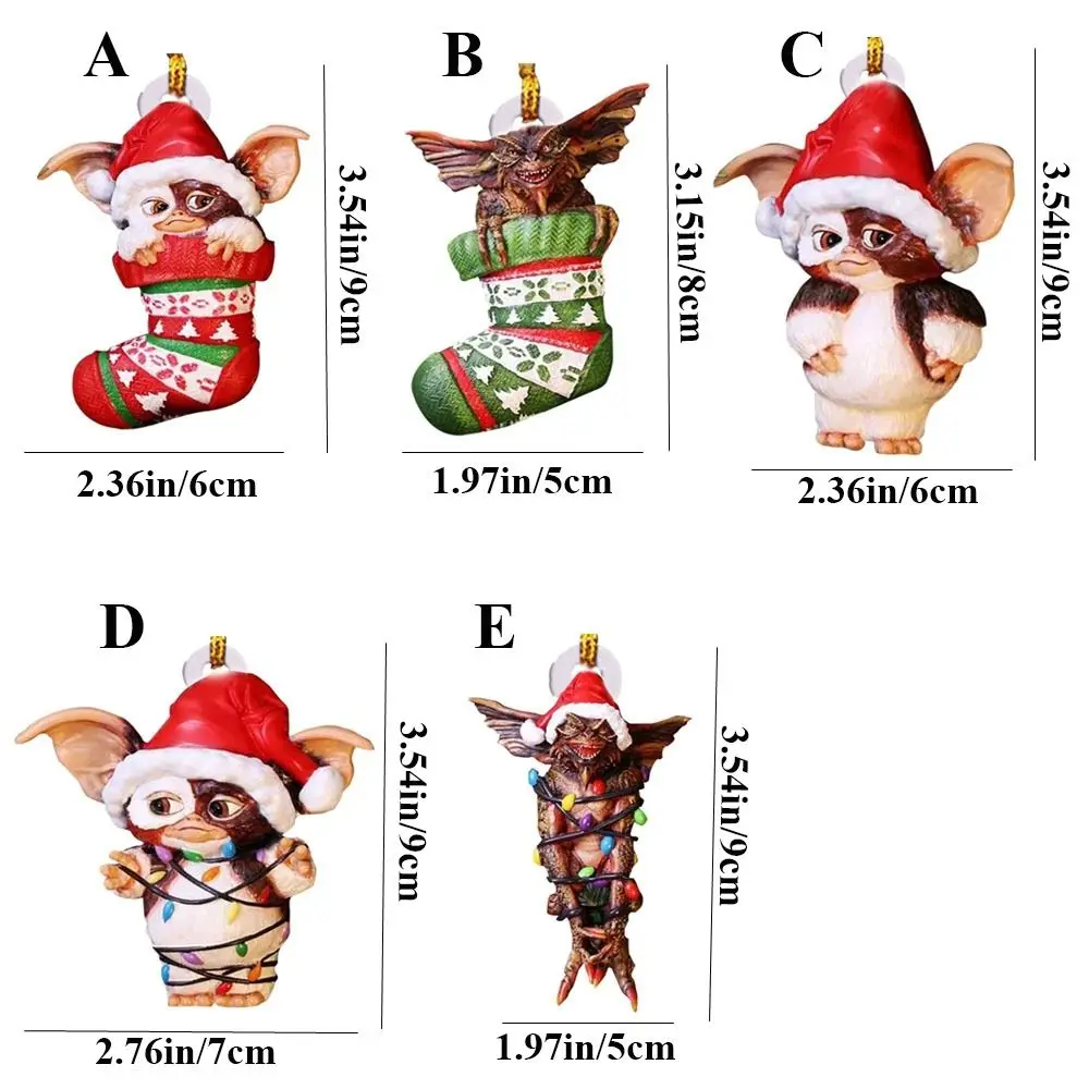 Grappige 2D Gremlins Kerstmuts Acryl Sokken Hond Gremlins Gizmo Vliegende Draak Opknoping Kerstboom Hangers Vakantie