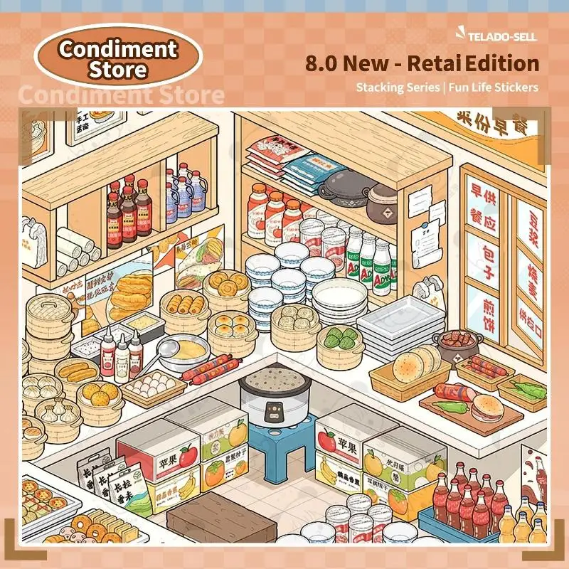 Miniature Scene Sticker Collection Book Non Bleed Ink 10 Unique Shop Themes for Birthday Gift for Craft Loving Kids