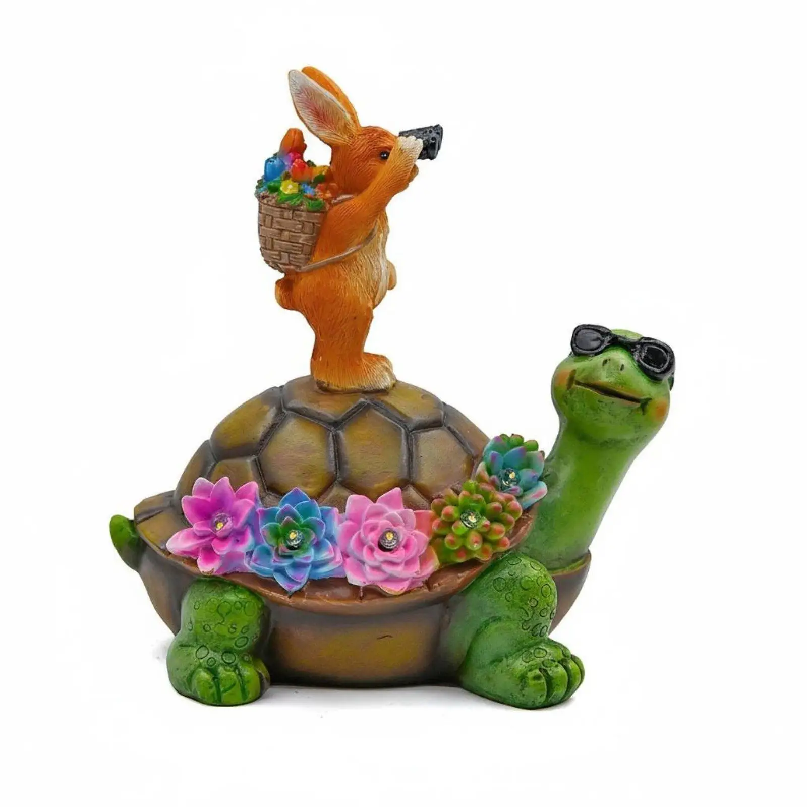 Shelled Animal and Long-Eared Animal Solar Light Weather Resistant Hare on Garden Tortoise Statue Waterproof Resin Animal