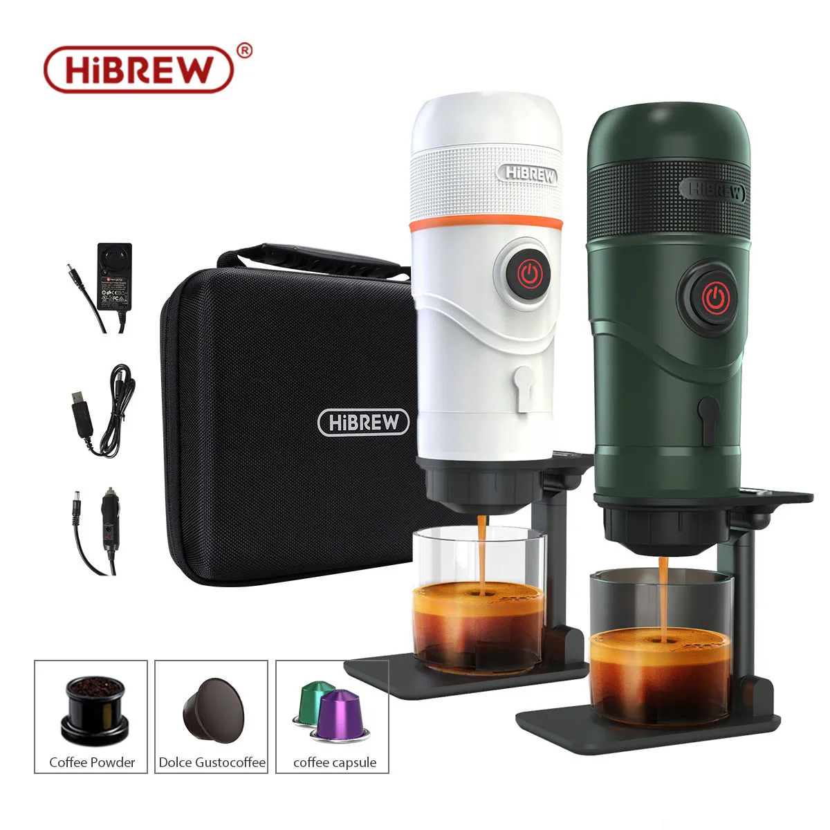 آلة صنع قهوة اسبريسو محمولة باللون الأخضر والأبيض من hi166 طراز H4 لصنع قهوة نسبرسو من Dolce Gusto