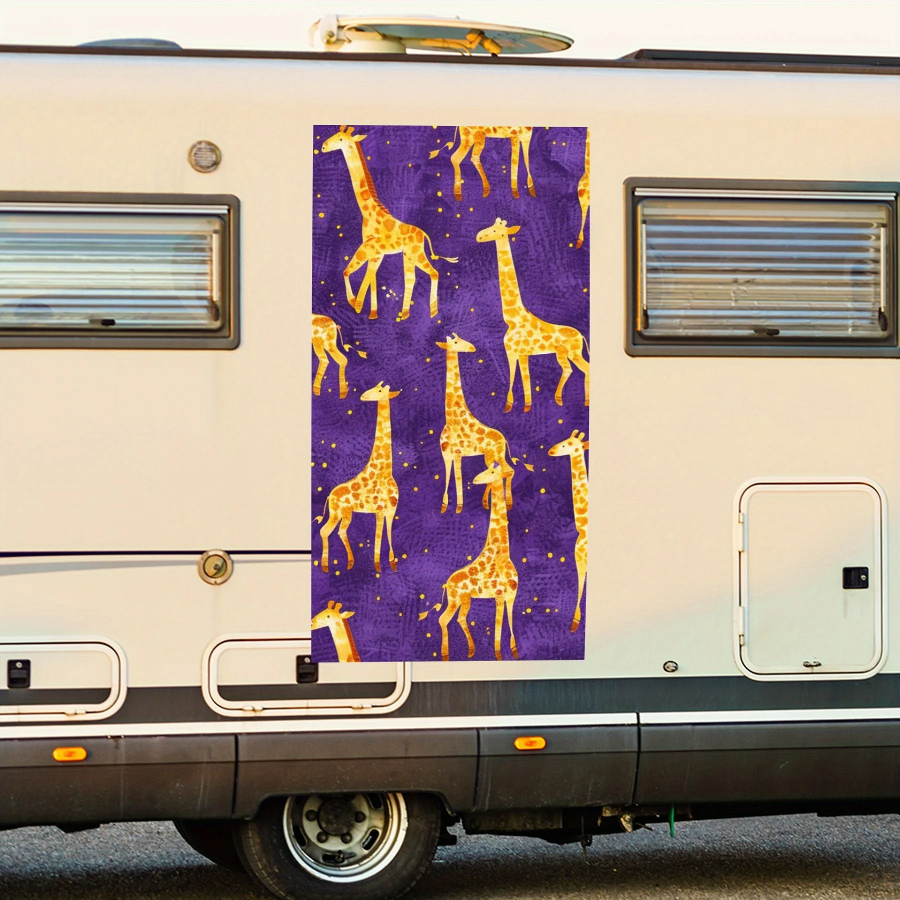 

Фиолетовая и желтая виниловая наклейка с изображением жирафа для двери автомобиля на колесах, водонепроницаемые самоклеящиеся виниловые наклейки, защита украшения Aut