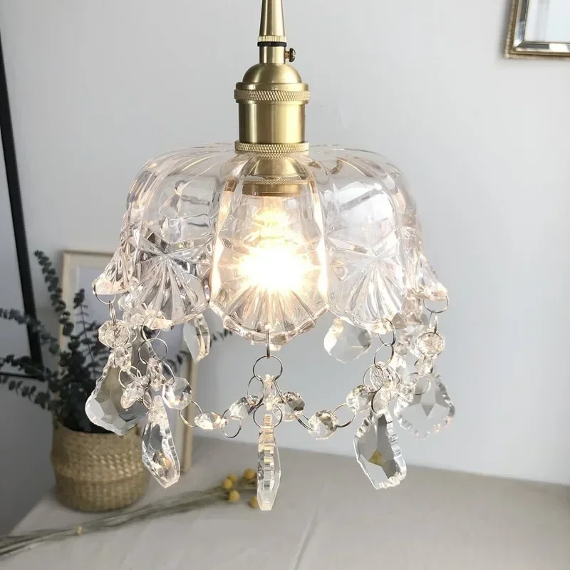 Nordic Minimalist Postmodern Window Bay Window Petal Single Head Brass Glass Chandelier