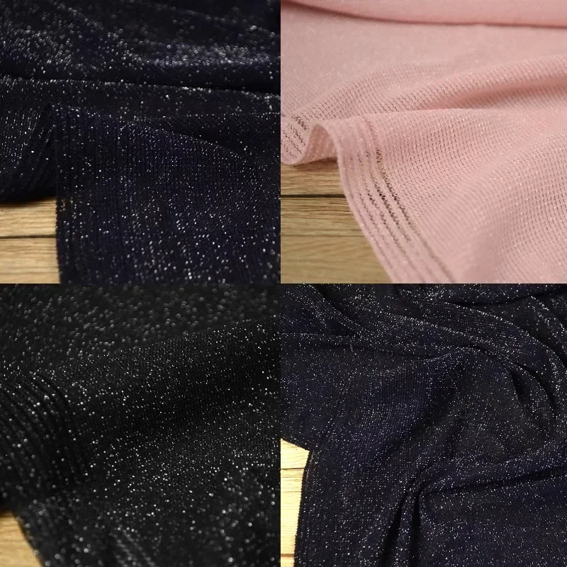 Hollow Out Pearlescent Fabric Four Sides Elastic Fine Mesh Knitted Fabric for Soft Draped Feel Cloth for Diy Sewing Material