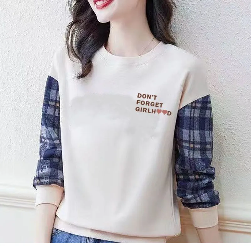 New Spring Autumn Fashion Trend Letter Printing Round Neck Loose Casual Versatile Simple Style Women\'s Long Sleeve Sweater