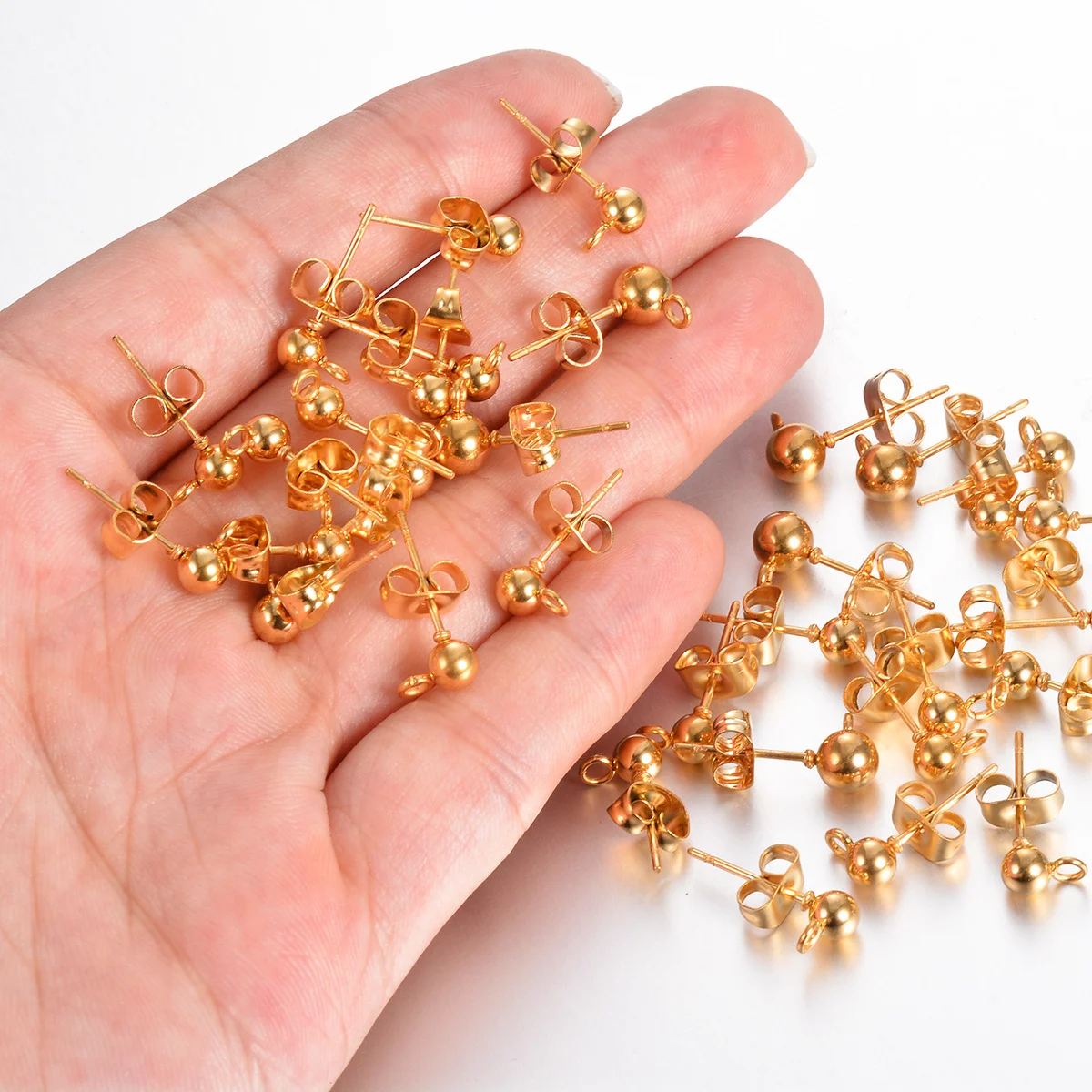 20 Stück/Set, 4 mm, 5 mm, 6 mm, Edelstahl, goldfarbene Kugel, Ohrstecker, hypoallergen, DIY-Ohrring-Komponenten für die Herstellung von Ohrringen. – Detail 6
