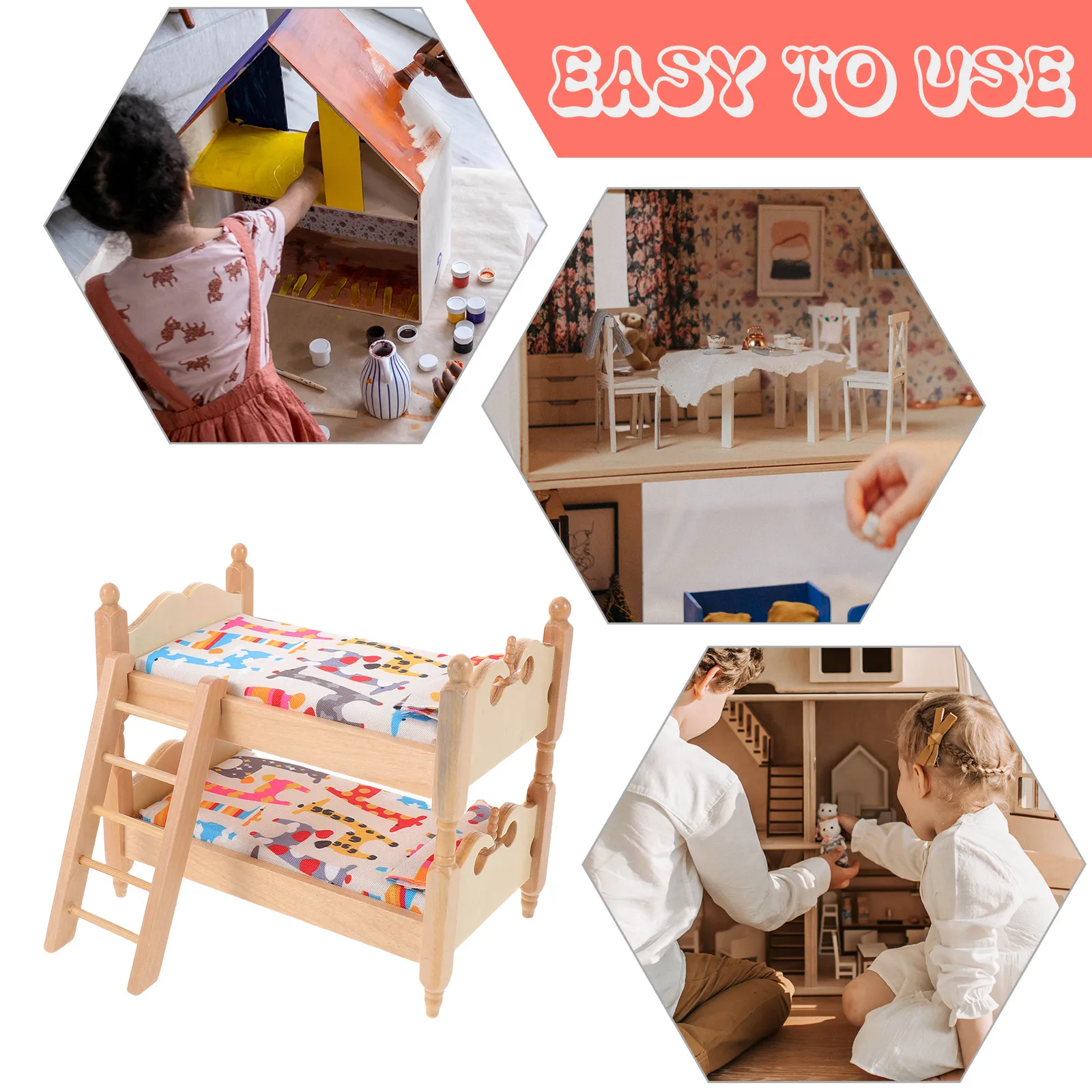 

Double Tier Mini Bed for Pretend House Settings, Space Saving Twin Bunk Design, Excellent for Child Development Activities