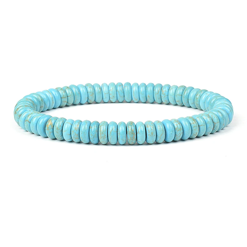 Various Shapes Blue Turquoise Bracelets Cube Cylindrical Beads Blue Natural Stone Bracelet For Men Women Elastic Cord Jewelry