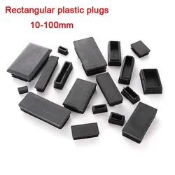 10pcs Black Rectangular Plugs Pipe Tube Cap Plastic Tubing End Cap For ladder Furniture chair table Leg Protector 10~100mm