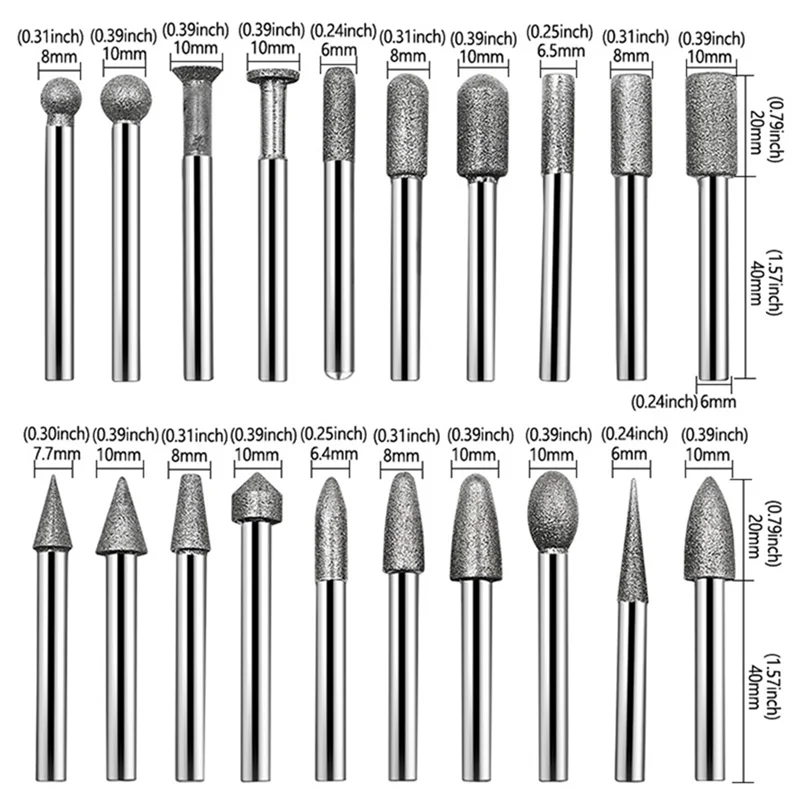 

AB34-6MM Shank Cylinder Diamond Grinding Bits Cylindrical Points Coated Carving Burrs Lapidary Tools Jade Stone Marble