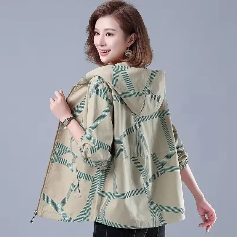 

Women's Long Sleeve Hooded Jacket 2025 New Spring Autumn Female Trench Coat With Lined Casual Loose Zipper Basic Outwear