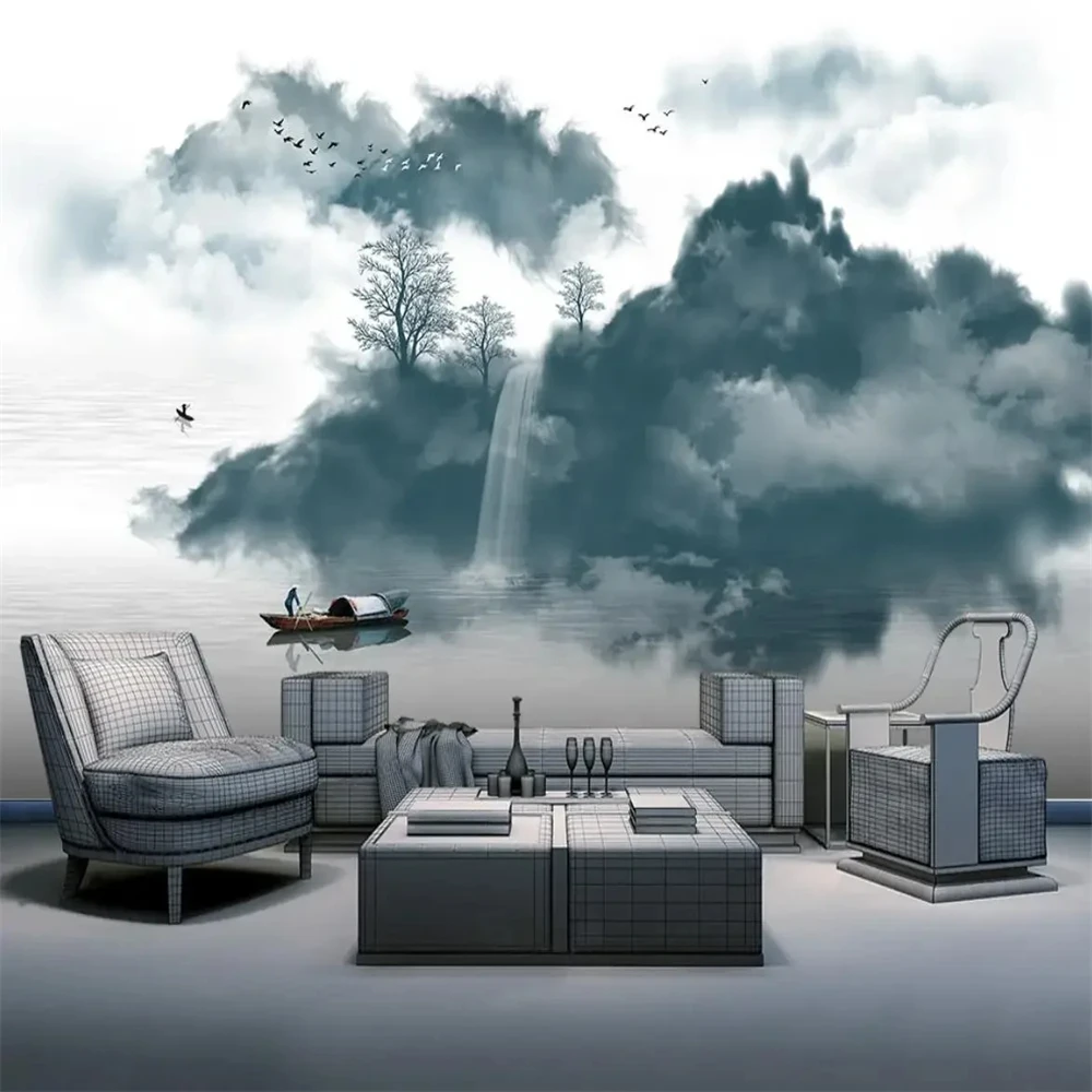 Custom Landscape Marble wallpapers for living room papel de parede 3d New Chinese Modern Ink wall paper home decoration stickers