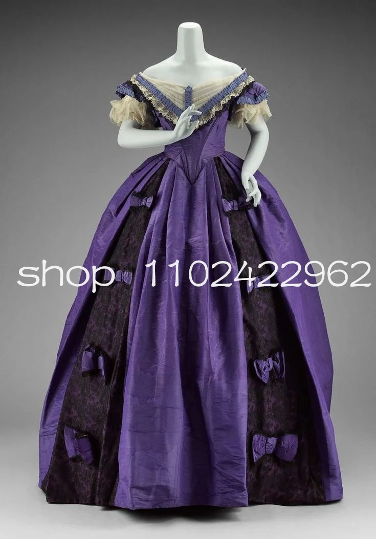 Black Purple Victorian Evening Formal Dresses Customsized Floral Bow Lace-up Corset Civil War Southern Belle  Prom Gown Costume