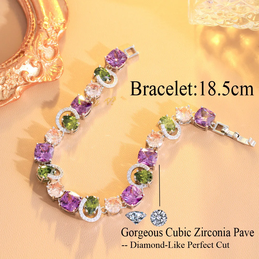 CWWZircons Genuine Cubic Zirconia Sparkling Purple Olive Green CZ Stone Charm Female Engagement Party Bracelets Jewellery CB311