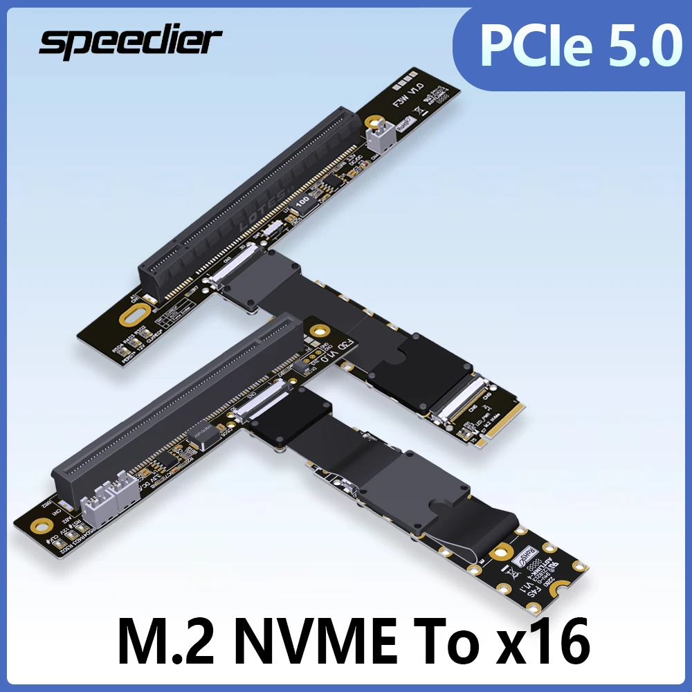 Gen5 Riser PCIe 5.0 M.2 NVME To X16 Key M GPU Graphics Card Extension Cable FFC F43  High Speed Ultra Soft Low Loss 128G/bps F43