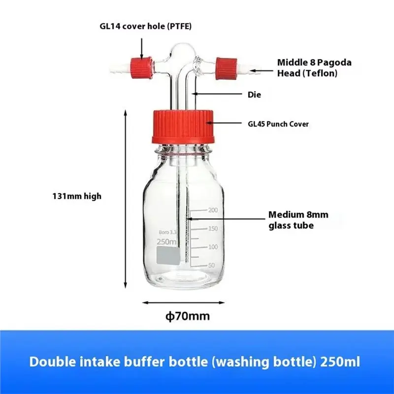 A13E-GL45 High Borosilicate Glass Gas Washing Bottle Screw Mouth Lab Washing Buffer PP Caps Sealed Bottle