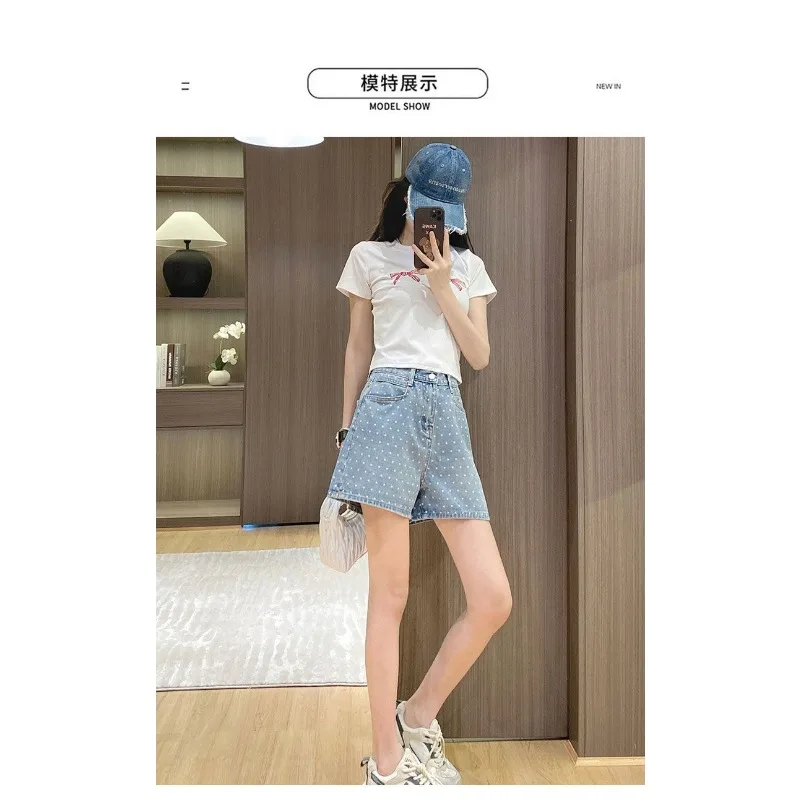 البولكا نقطة الدنيم السراويل عالية الخصر الحب الربيع والصيف طباعة السراويل الساخنة فضفاضة جديدة #1