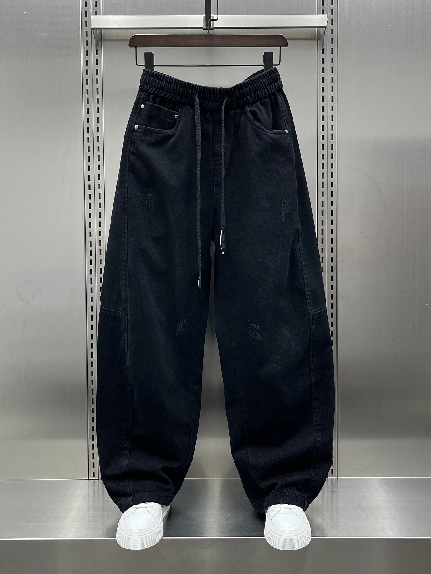 

Модные брендовые мужские свободные прямые повседневные брюки, осенние новые модные хлопковые однотонные повседневные брюки