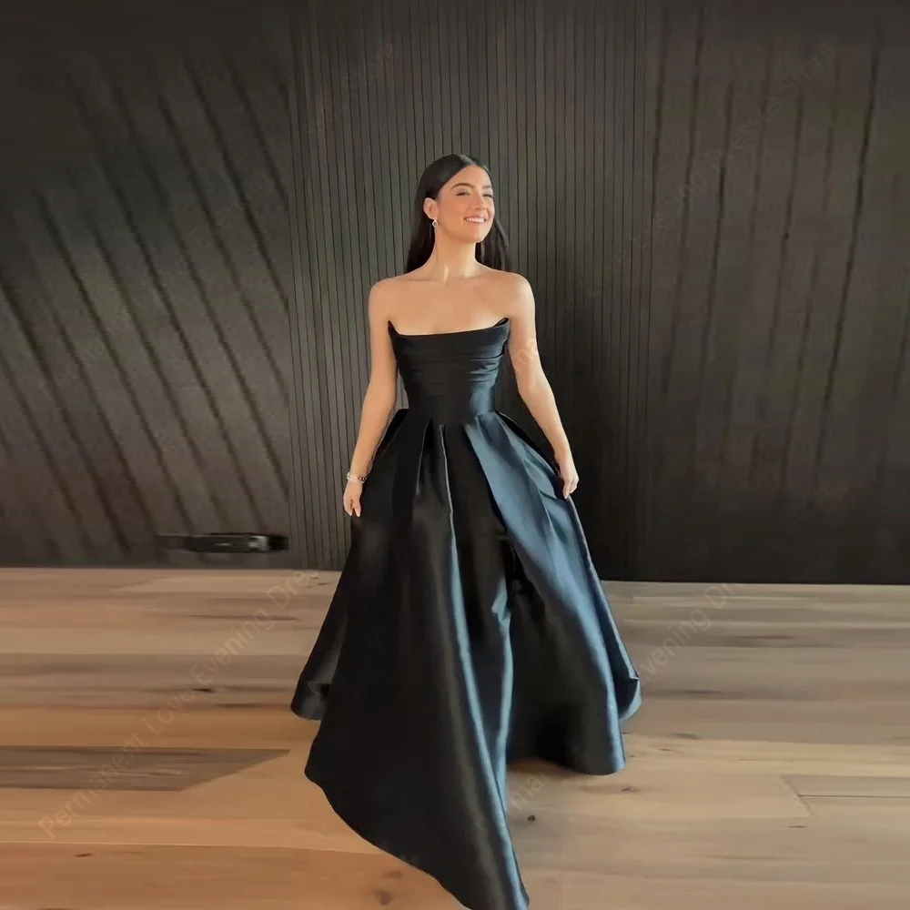 

2026 Простое черное женское вечернее платье без бретелек, сексуальное платье для выпускного вечера без рукавов, длиной до мытья полов فساتين almaنasun Настроить