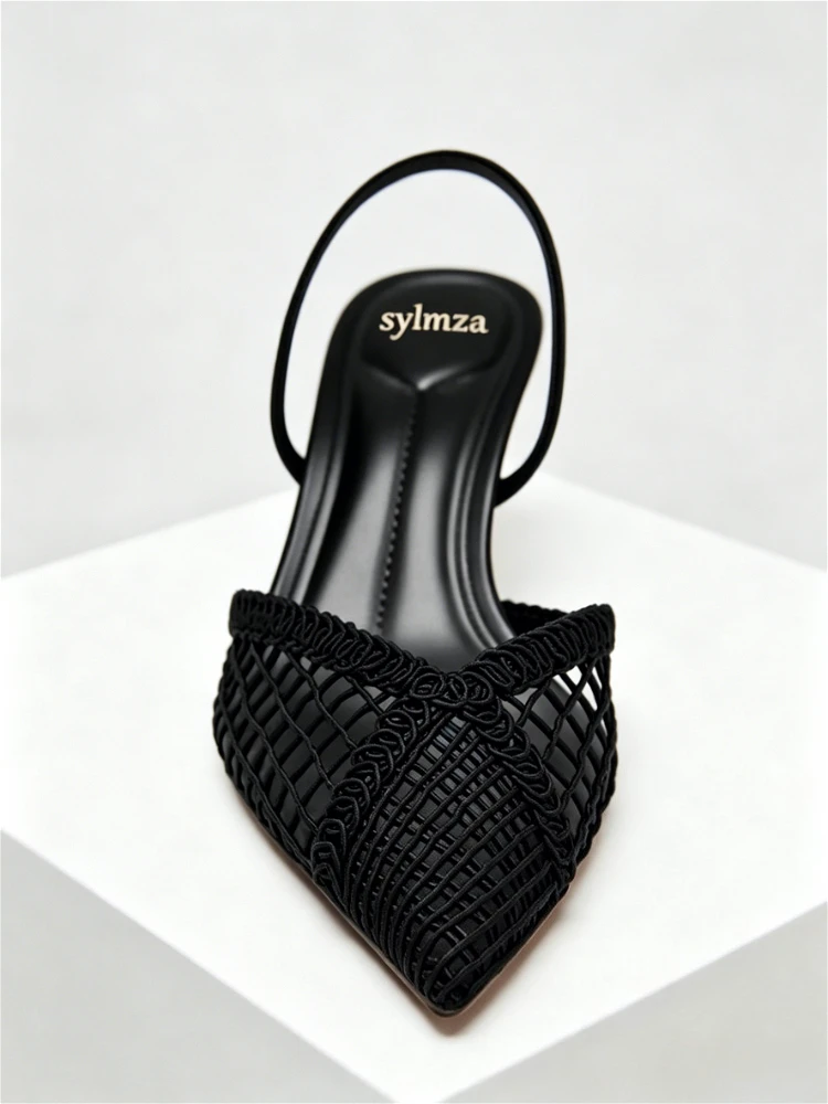 Mesh Woven Heeled Sandals Women Sexy Pointed Toe Back Strap Thin High Heels Comfortable Elegant Designer Shoes for Women Pumps view 5