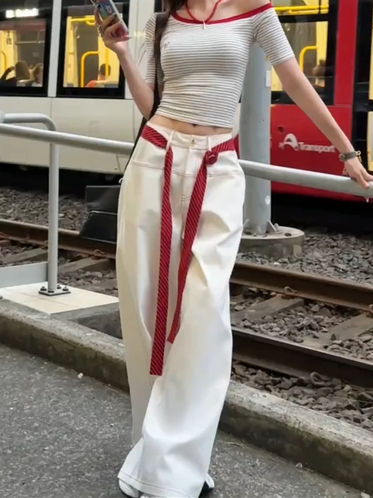 

American Style Wide Leg Casual Straight Cut Jeans Women's Summer 2025 New Korean Version High Waist Long Pants Draping Effect
