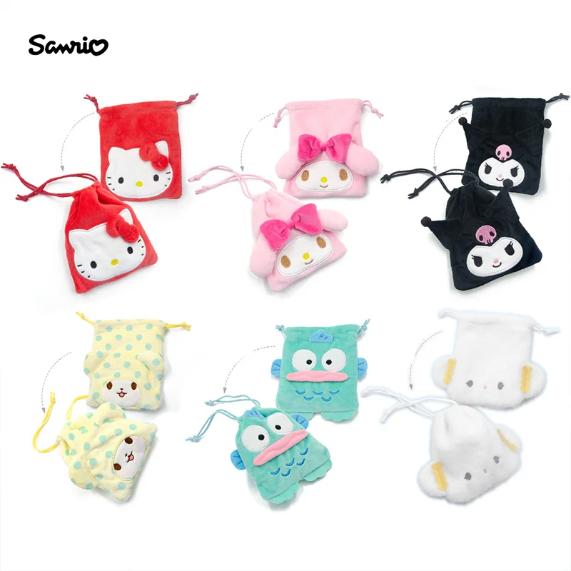 

Kawaii Sanrio Hello Kitty Plush Bundle Pocket Kuromi Hangyodon Anime Cute Plush Storage Bag Girl's Holiday Birthday Gift