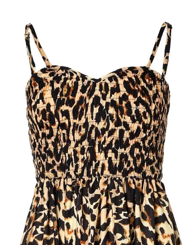 Women's Dress Elegant 2024 Summer Vacation Casual Leopard Print V-Neck Spaghetti Strap Shirred High Waist A Line Maxi Cami Dress