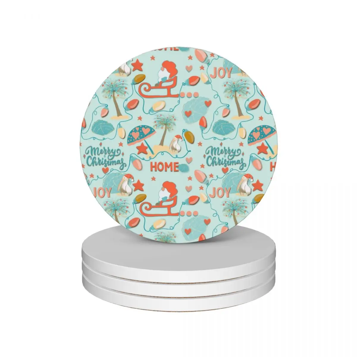 

Coastal Tropical Beach Christmas Ceramic Coasters (Set of 4) for drinks set cup set Coasters