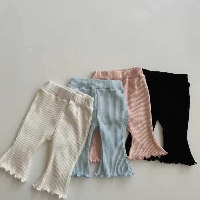 

Flared Pants Casual Spring Summer Solid Color Pit Strip Baby 2024 Simple Lovely Elastic Waist Baby Clothing Cotton Soft